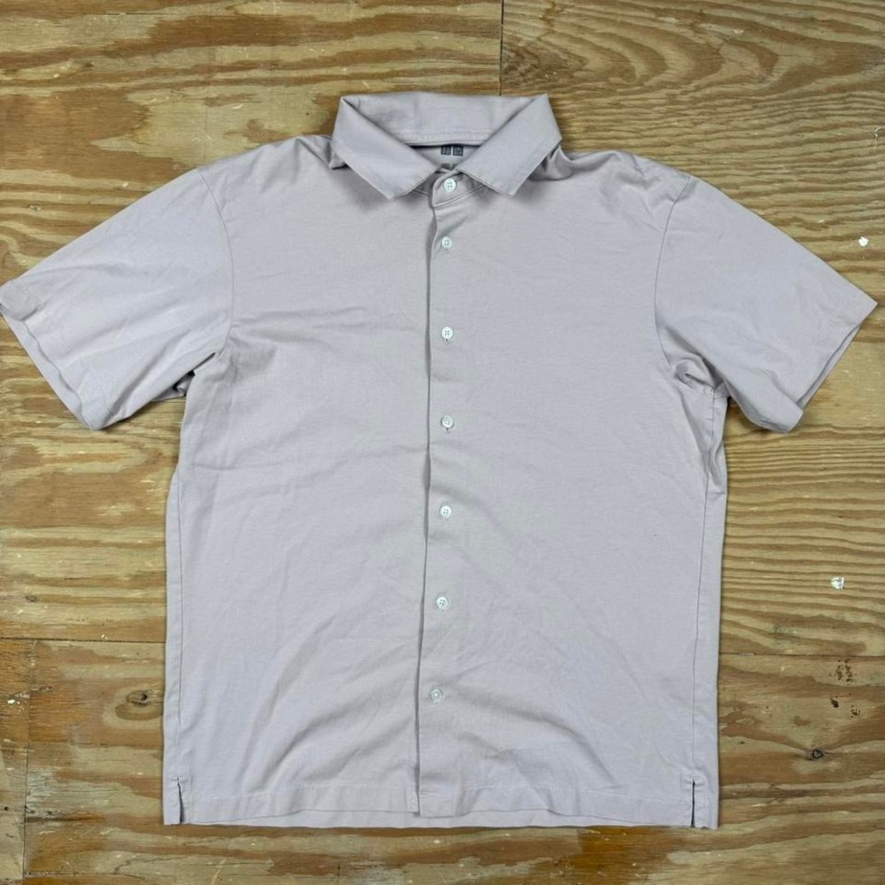 pale pink purple‎ uniqlo short sleeve cooling button up shirt